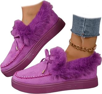 Generic Womens Winter Flat Boots Warm Durable Shoes With Fur,Cozy Bowknot Fleece Lining,Slip Resistant Indoor Outdoor Cozy Fleece Lined House Boots, Comfortab