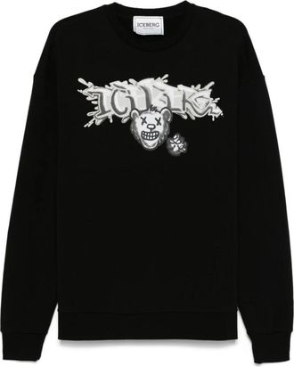 Iceberg Sweater met Logo Print - Heren - Sweatshirts - Zwart - M - Katoen - Hoodies & sweatvesten