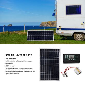 OEM Kit Solar De 30 W: Panel Solar + Inversor Mppt De 220 W Con Controlador Impermeable Para Suministro El&eacute;ctrico