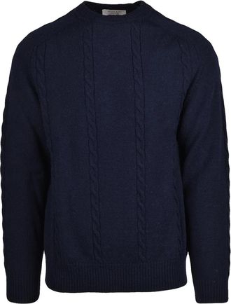 Wool & Co Vertical Cable Knit Crew Neck Sweater In Merino Wool