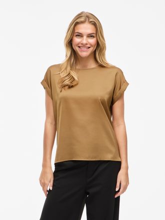 Vila Kurzarmshirt VILA VIELLETTE S/S SATIN TOP - NOOS, Damen, Gr. 34, braun (bistre), Satin, Obermaterial: 100% Polyester, unifarben, regular fit normal, R