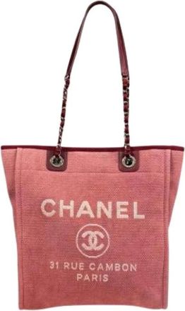 Chanel Pre-owned Tote Bags, female, Red, Size: ONE SIZE Pre-owned Canvas Tote Bag