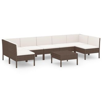 vidaXL Set Muebles De Jard&iacute;n 8 Pzas Y Cojines Rat&aacute;n Sint&eacute;tico Marr&oacute;n Vidaxl
