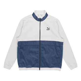 Puma Winter Retro polar fleece Splicing Stand Collar logo Jacket light grey 531274-09