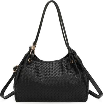 Generic Woven Shoulder Handbag for Women with Zip Top Closure, Multi-Compartment Tote with Top Handles & Adjustable Crossbody Strap, Everyday Casual Purse (35