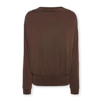 Elena Miro Modal T-shirt met boothals - Dames - Sweatshirts - Bruin - XS - Polyester - Hoodies & sweatvesten