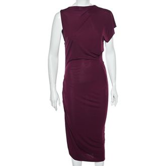 Roland Mouret Magenta Jersey Draped Detail Midi Dress