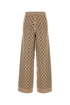 Gucci Womens Embellished Wool Blend Joggers Goldbeigemix Pantaloni