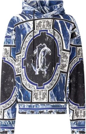 Roberto Cavalli Hoodie met marmerprint en versieringen - Heren - Hoodies - Blauw - S - Katoen - Hoodies & sweatvesten