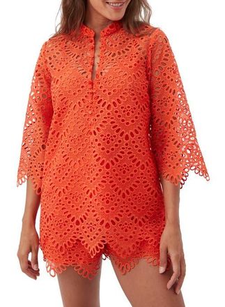 Trina Turk Martigues Lace Tunic Top in Marseille Mandarin at Nordstrom, Size Small