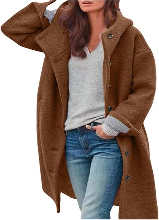 Generic Trench Coats for Women Winter Casual Wool Pea Coat Jackets Ladies Casual Loose Jacket Windproof Windbreaker Outerwear with Pockets