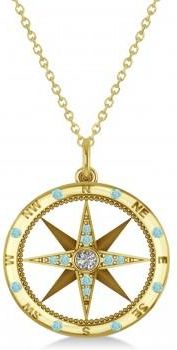 Allurez Compass Pendant Aquamarine & Diamond Accented 14k Yellow Gold (0.19ct)