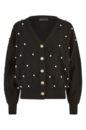 Yumi Black Pearl Cable Knit Cardigan M Black
