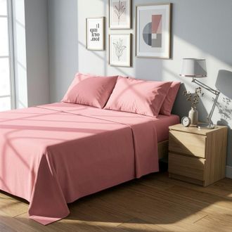 KASANOVA Completo letto matrimoniale cotone rosa tinta unita