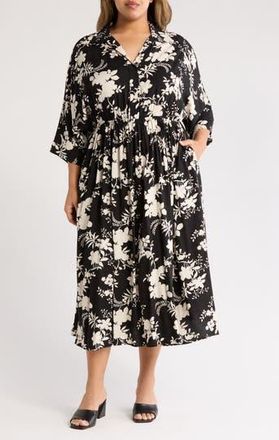 Renee C Floral Collared Jacquard Dress in Black at Nordstrom Rack, Size 2X