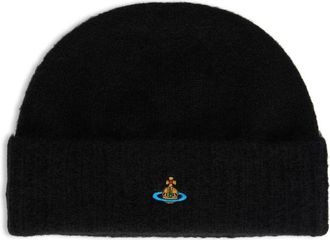 Vivienne Westwood Orb Geborduurde Gebreide Muts - Dames - Hoeden - Zwart - ONE Size - Accessoires