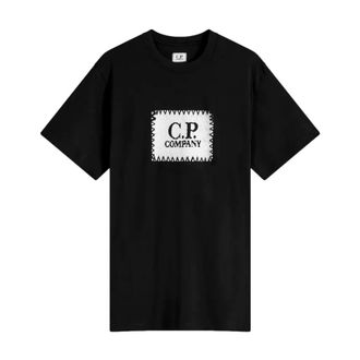 C.P. Company T-Shirts, male, Black, Size: XL Black Jersey Logo Label T-shirt