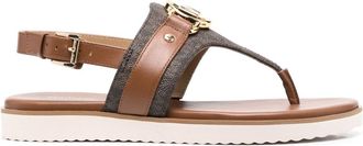 Michael Michael Kors logo-plaque monogram thong sandals - women - Calf Leather/Rubber/Calf Leather - 6 - Brown