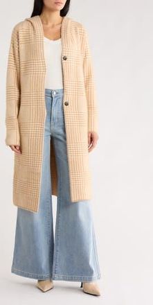 Love Token Plaid Hooded Cardigan Duster in Camel at Nordstrom Rack, Size X-Small