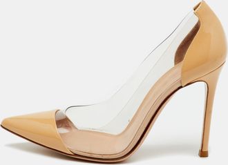 Gianvito Rossi Beige Patent Leather And Pvc Plexi Pointed Toe Pumps