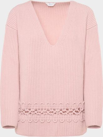 Malo Alma Embroidered Cashmere Rib V-Neck Sweater