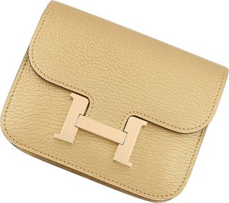 Herm&egrave;s Champagne Chevre Leather Coin Purse/Coin Case (Pre-Owned)