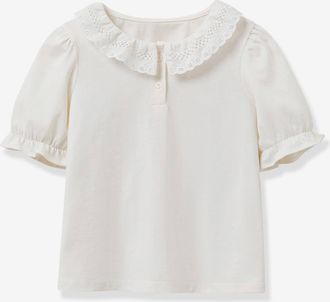 Cyrillus M&auml;dchen T-Shirt mit besticktem Kragen CYRILLUS, Bio-Baumwolle wollwei&szlig;