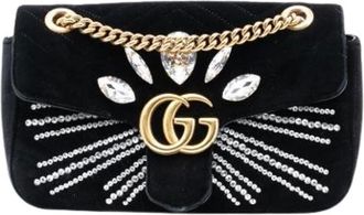 Gucci Pre-owned Shoulder Bags, female, Black, Size: ONE SIZE Pre-owned Velvet Shoulder Bag