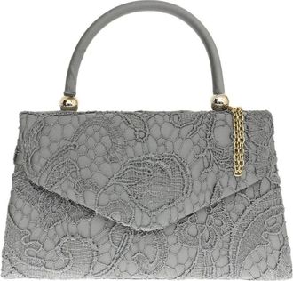 Girly HandBags Womens Lace Satin Top Handle Clutch Bag - Grey