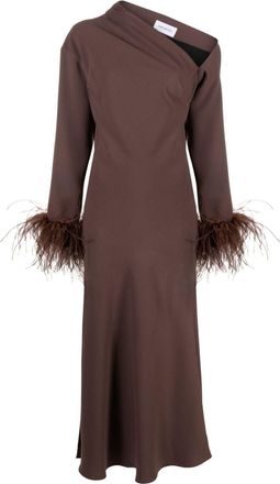 16Arlington Adelaide feather-trim midi dress - women - Polyester/Ostrich Feather - 8 - Brown