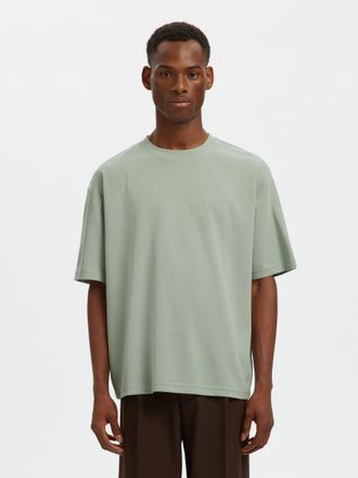 Selected Rundhalsshirt SELECTED SLHLOOSEOSCAR SS O-NECK TEE NOOS, Herren, Gr. XXL, aqua gray, Jersey, Obermaterial: 44% Baumwolle, 35% Polyester, 21% Elastomul