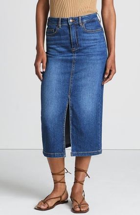 Lands End Soft Denim Midi Column Skirt in Indigo Tide Blue at Nordstrom, Size 2