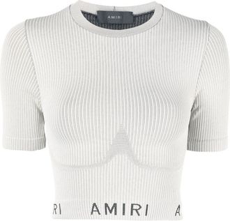Amiri logo-print seamless performance top - women - Polypropylene/Polyamide/Elastane - S - Neutrals