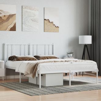 Berkfield Home Metal Bed Frame with Headboard White 140x200 cm