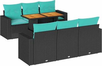 vidaXL Set De Sof&aacute;s De Jard&iacute;n 7 Pzas Con Cojines Rat&aacute;n Sint&eacute;tico Negro Vidaxl