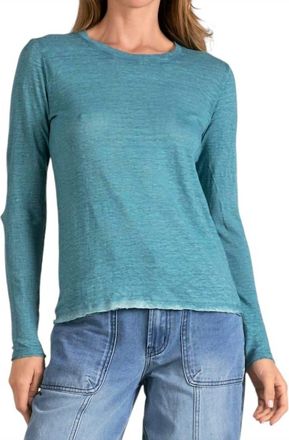 Elan Long Sleeve Crewneck Top In Peacock (Teal)