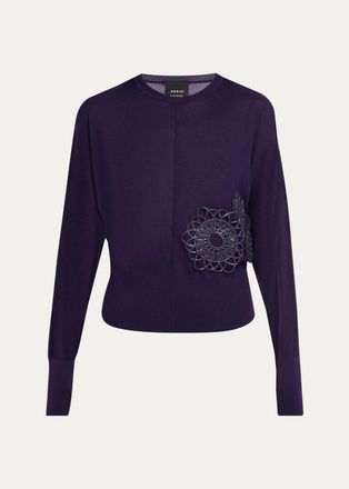 Akris 3D Woven Appliqu&eacute; Cashmere-Silk Dolman-Sleeve Sweater