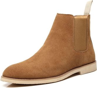 Generic Men Chelsea Boots Leather Elastic Sided Slip On Anti-slip Non Waterproof Formal Slip On(Yellow,3.5 UK)