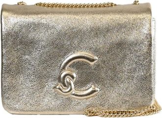 Coccinelle Tassen, Dames, Geel, ONE Size, Leer, Leren Schoudertas met Ketting en Logo