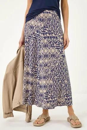 Roman Abstract Print Midi Skirt