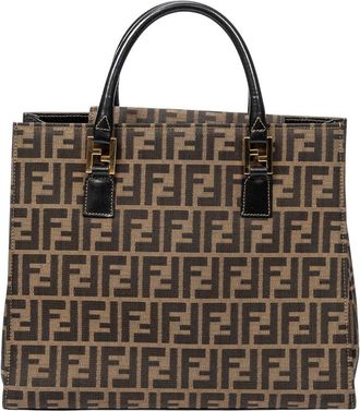 Fendi Fendi Tan & Dark Brown Zucca Canvas Square Tote (Authentic Pre-Loved)