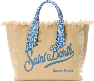 MC2 Saint Barth Cotton Canvas Tote Bag with Fringed Edges and Scarf Detail