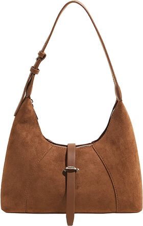 Generic Faux Suede Crossbody Bag Trendy Frosted Handbag Vintage Shoulder Bag (Brown)
