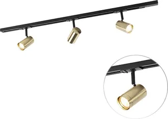 QAZQA Qazqa Moderno Sistema De Riel Inteligente Negro Con Dorado Monof&aacute;sico 3 Luces Incl. Wifi Gu10 - Jeana Aluminio Alargada Adecuado Para Led Max. 3 X 4.8