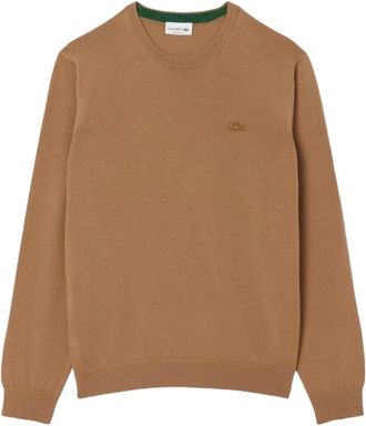 Lacoste Bruine Merinowol Pullover Trui - Heren - Ronde hals truien - Bruin - L - Wol - Truien & Vesten