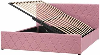 Beliani Letto Contenitore Trapuntato Velluto Rosa Rete a Doghe 160 x 200 cm Rochefort