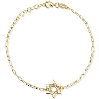 Ember Fine Jewelry 14K 0.06 Ct. Tw. Diamond Star Of David Paperclip Chain Bracelet