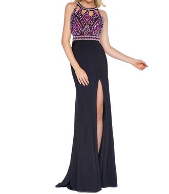 Mac Duggal Aztec Beaded Prom Dress In Black Multi