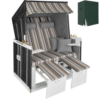 TecTake Beach Chair Sylt with cushions, footrest & rain cover in Black | Size: 2 Seater