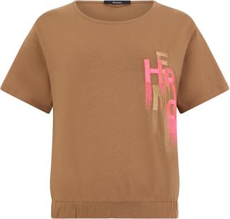 Herno Interlock Jersey T-shirt met Borduursel - Dames - T-shirts - Bruin - M - Katoen - Tops